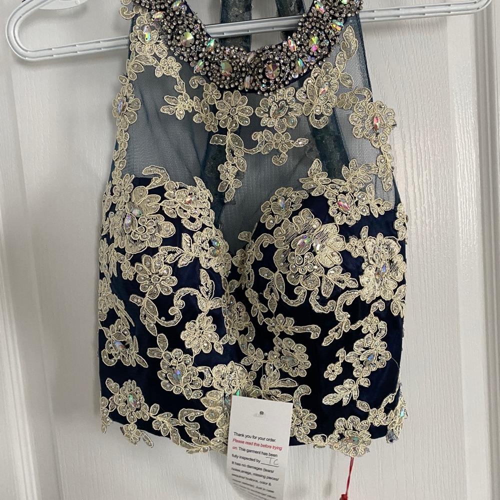 Navy Blue and Gold Formal Dress